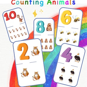Animal Counting Cards Printable, Numbers Learning Flashcards for Kids, Preschool Math