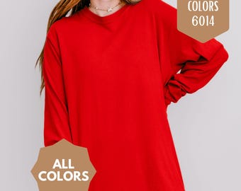 Comfort Colors® Long Sleeve Blank Shirt Pepper | Unisex Garment-Dyed Heavyweight Tee, Adult Vintage Crew Neck Tee | Wholesale T-Shirts 6014