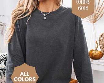 Comfort Colors® Long Sleeve Blank Shirt Pepper 6014 | Unisex Garment-Dyed Heavyweight Tee, Adult Vintage Style Crew Neck Wholesale T-Shirts