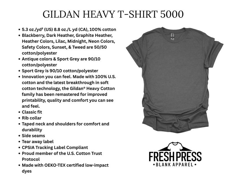 Gildan 5000 Blank Shirt Heavy Cotton – Plain Tees for Printing | Unisex Adult, Youth & Toddler Tees | T-Shirt Bulk Wholesale | 5100P 5000B bild 9