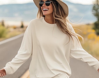 Blank Long Sleeve Shirt Comfort Colors® 6014 | Unisex Heavyweight Tee, Adult Vintage Style Crew Neck Wholesale T-Shirts | Garment-Dyed
