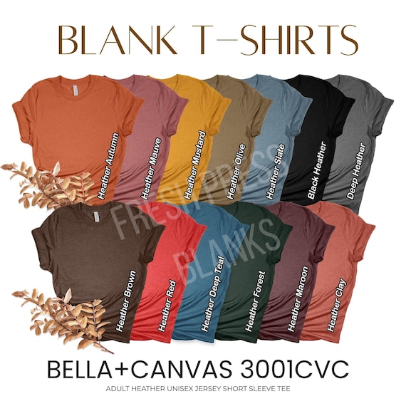 Fall Colors Bella Canvas Adult 3001 CVC Heather Shirts, Unisex Blank Tee Shirts, Soft T-Shirts, Wholesale Bella + Canvas Heather Collection
