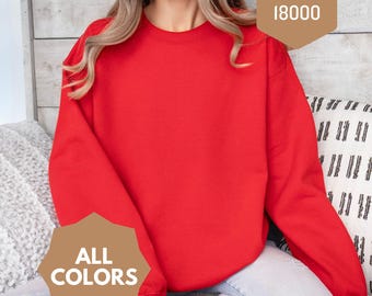 Red Blank Sweatshirt | Gildan 18000 Unisex Heavy Blend™ Crewneck Pullover DTG, HTV, Screen Printing & Embroidery | Also Youth Sizes 18000B