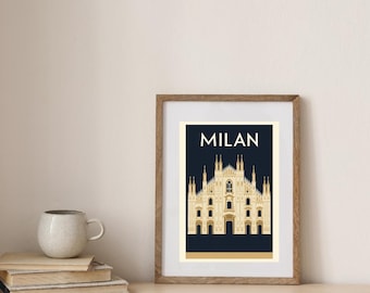 Reisposter Milaan Italië | Muurkunst Duomo di Milano | Vintage stadsprint | Digitale download
