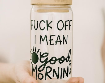 Funny Glass Tumbler with Lid & Straw | Iced Coffee Glass | Sarcastic Adult Humor Gift |