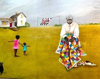 Homage to the Gees Bend Quilters, #8.  Grandma and Her Dog