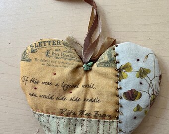 Lavender Filled Quilted Heart with printed patterns and quotes