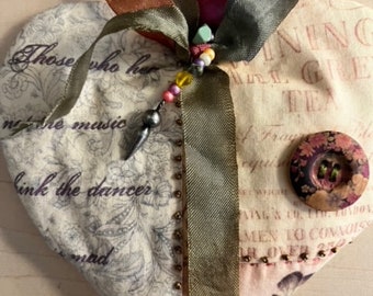 Quilted Beaded Heart Hanging filled w/Lavender