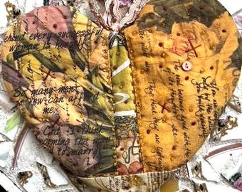 Quilted Heart with Botanical prints