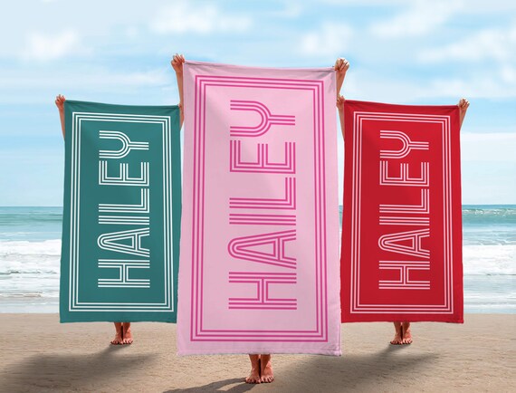Custom Beach Towels, Personalized Beach Towels, Monogrammed Towel, Bridesmaid Towel, Girls Trip 2026, kids pool towel, retro name towel