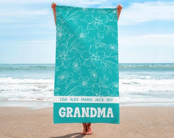 Custom Grandma Beach Towel: Personalized Name Gift, Mothers Day Gift, Grandma Gift, gift for Mamaw, Nana Pool Towel, Gigi beach gift