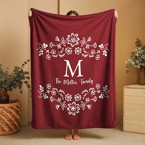 Personalized Family Name Blanket, Last Name Initials Blanket, Wedding Anniversary Gift,   grandma throw, Christmas Gift, custom name blanket
