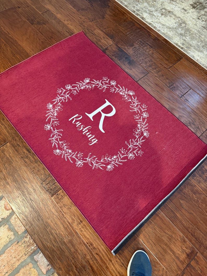 Custom Monogram & Family Name Rug • Elegant Machine Washable ...