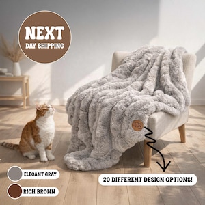 Faux Rabbit Fur blanket with Custom Laser Engraved Patch, Two-Sided Soft Plush throw, Faux Fur Blanket, Family Blanket, christmas gift