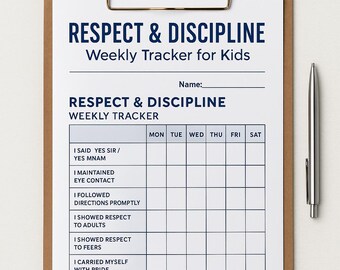 Quadro de Respeito e Disciplina para Crianças - Rastreador Semanal Inspirado em Artes Marciais | Modelo de Comportamento para Imprimir para Liderança e Caráter