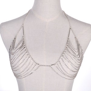 Hot Mens Rhinestone Party Clubbing Body Chain Women Crystal Vest Beach  Choker