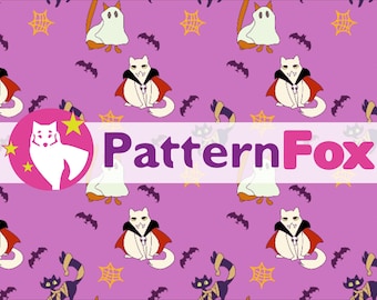 Costume Kitties- Halloween Seamless Pattern file featuring cats dressed in spooky costumes