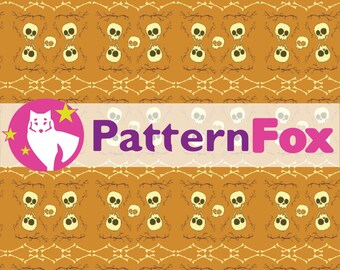 Halloween Skulls Seamless Pattern: Gold Background (PNG File)