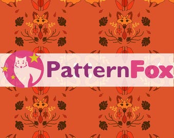 Wild Foxes- orange red fall seamless pattern file featuring foxes