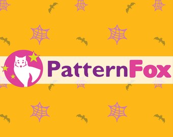 Halloween Bat & Spider Web Seamless Pattern: Yellow Background (PNG)