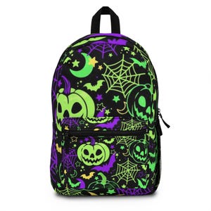 Halloween-Themed Backpack, Spooky Pumpkin and Spider Web Design, Perfect for Kids, School, Trick or Treating, Fall Celebrations