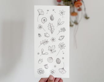 Temporary Tattoo Tokens of Nature Sheet of Small Botanical Design Mini Tattoo Child Friendly Fake Tattoo Gift Idea for Kids by Matilda Rose
