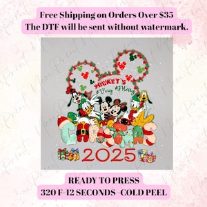 Disney Family Christmas 2025 DTF Transfer, Merry Xmas Heat Press, Ready to Press Disney Christmas DTF Print, Holiday Shirt Transfer