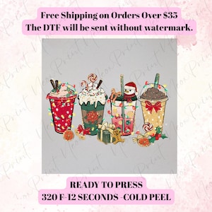 Christmas Coffee DTF Transfer, Holiday Coffee Cup Design, Ready To Press Heat Transfer For Christmas Shirts