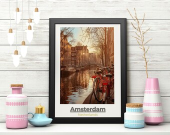 Amsterdam Travel Poster: Vintage-Style Netherlands Wall Art