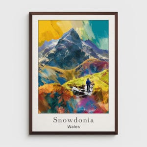 Impressão de pôster de viagem de Snowdonia, País de Gales: Snowdon Mountain Art