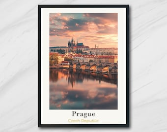 Póster de viaje a Praga: Lámina decorativa para pared de la República Checa