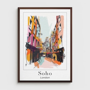 Poster de voyage Soho London : oeuvre d&#39;art murale de style vintage