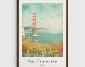 Póster turístico de San Francisco: Lámina artística del puente Golden Gate