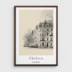 CHELSEA LONDON Fine Line Poster Print - Wall Art - Travel Poster - London Poster - Travel Gift - Chelsea Print Black and White