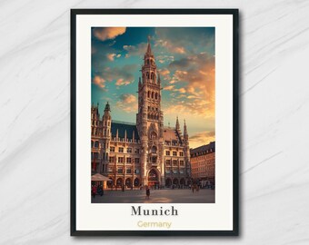 ミュンヘンの壁アートプリント、夜のクリスマスマーケットの風景