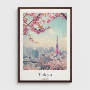Póster vintage de viaje a Tokio: Impresión artística de la Torre de Tokio (Japón)