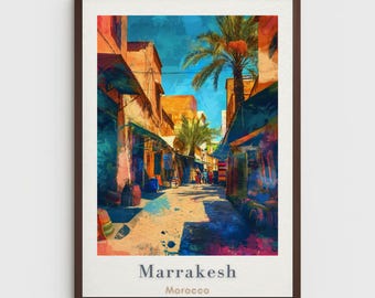 Vintage Marrakesh Travel Poster: Morocco Wall Art Print