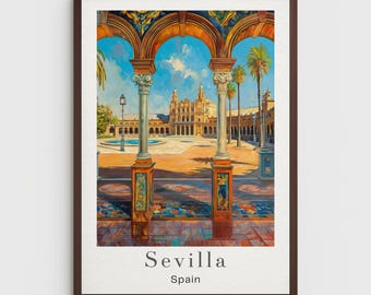 Seville Spain Travel Poster: Plaza de España Art Print