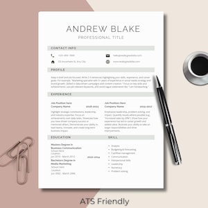 ATS Resume Template for Word & Canva | Minimalist Professional CV, Simple Executive Resume Design