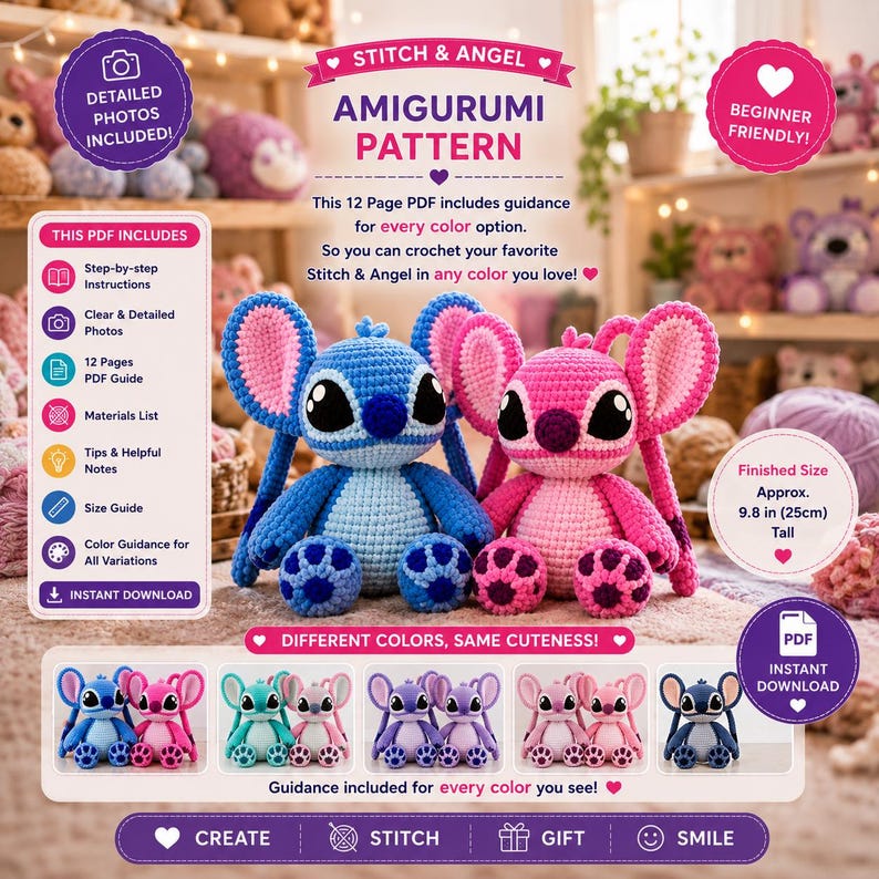 Virkmönster för stygn och änglar i PDF-format | Handledning för amigurumi-plyschleksaker | Mönster för söta virkdockor | Nedladdning direkt bild 6