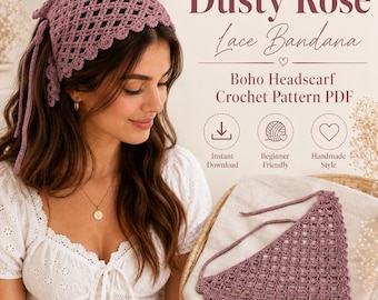 Crochet Bandana Pattern PDF, Lace Headscarf Crochet Pattern, Boho Kerchief Pattern, Crochet Hair Scarf, Beginner Digital Download