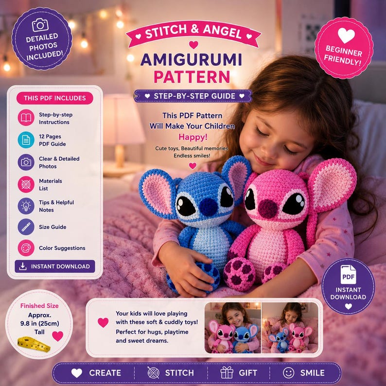 Virkmönster för stygn och änglar i PDF-format | Handledning för amigurumi-plyschleksaker | Mönster för söta virkdockor | Nedladdning direkt bild 4