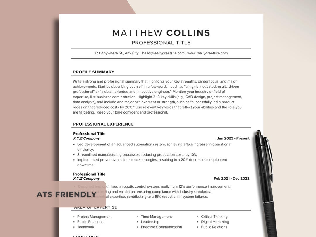 ATS Friendly Resume Template | Professional Modern CV for Word & Canva ...