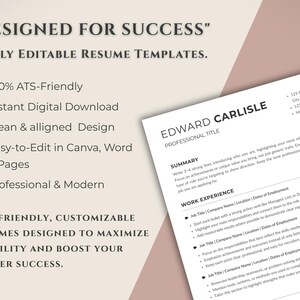 ATS Friendly Resume Template | Word & Canva CV | Professional and ...