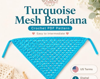 Crochet Bandana Pattern PDF, Turquoise Mesh Hair Scarf, Boho Headscarf Kerchief, Easy Summer Crochet, Instant Download