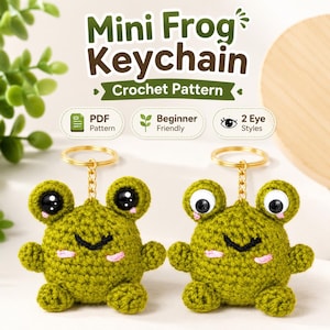 Mini Frog Keychain Crochet Pattern PDF, Beginner Amigurumi Bag Charm, Cute Froggy Keyring Tutorial, Instant Digital Download