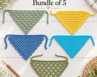 Crochet Bandana Pattern Bundle of 5, Women’s Boho Hair Scarf & Kerchief Crochet Patterns, Beginner to Intermediate PDF, Instant Download