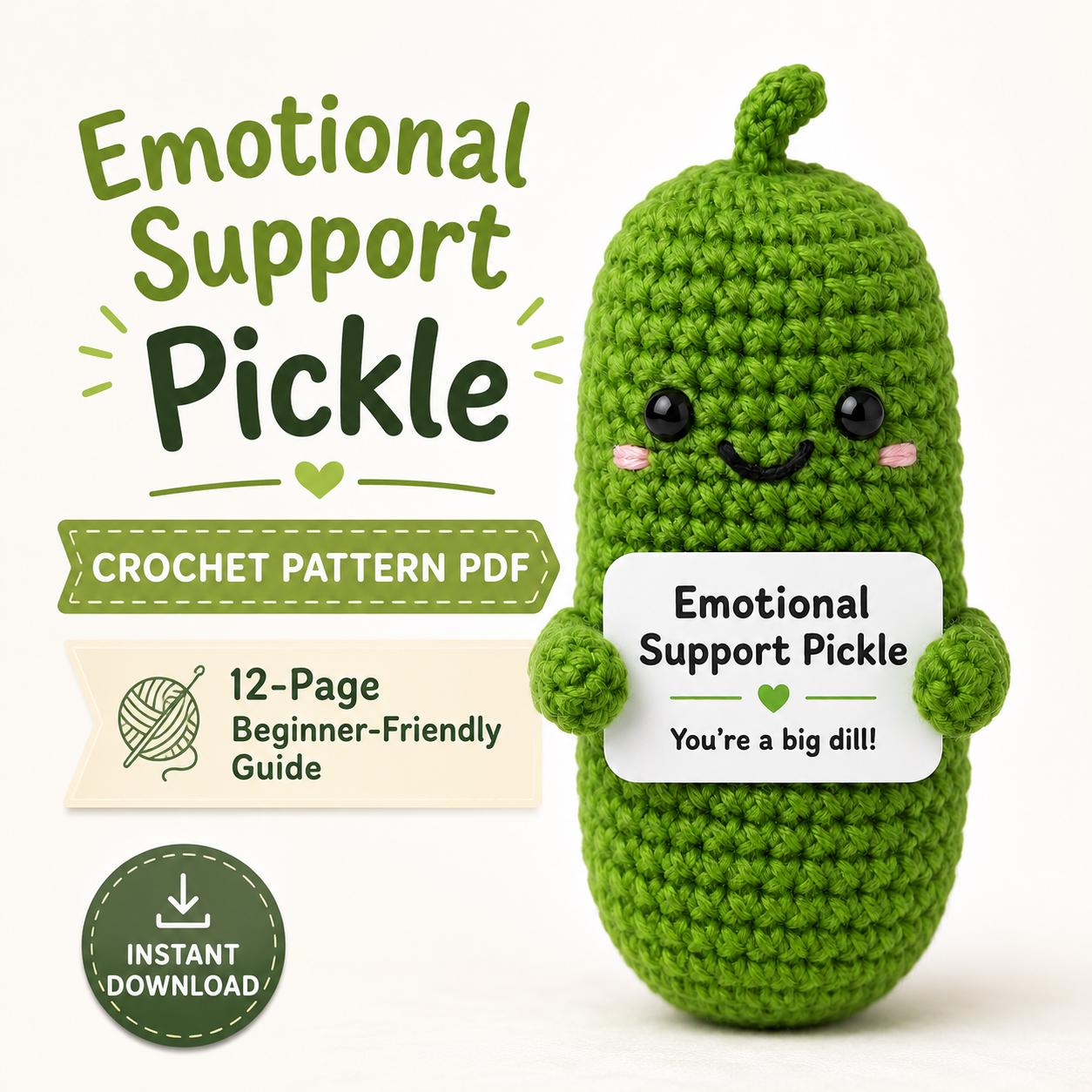 32 Pickle Crochet Patterns for Amigurumi, Keychains, Ornaments, and Plushies 1 Emotional Support Pickle