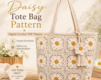 Patrón de bolso de mano de margaritas a crochet – Descarga digital instantánea / PDF para principiantes / Bolso cuadrado floral estilo abuela / Bolso de mano de flores a crochet DIY