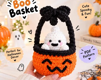 Crochet Popping Boo Basket Pattern, Halloween Ghost Pumpkin, Trick or Treat Holder, Spooky Decor, Digital PDF, DIY Craft Tutorial